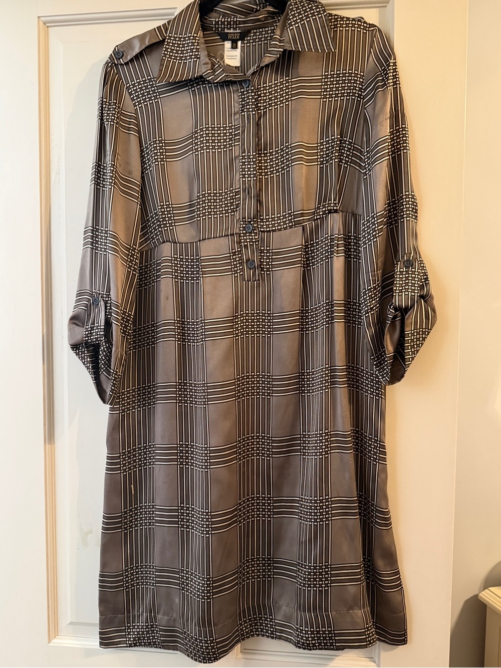 0039 Italy Plaid Silk Button-Front Tunic